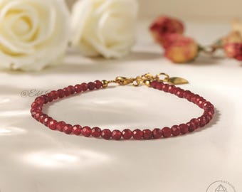 Bracciale in granato da 3 mm con catena in oro, gioiello con pietre preziose naturali, cristallo curativo, pietra portafortuna di gennaio, regalo minimalista per lei
