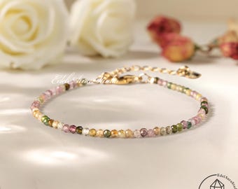 Rainbow Tourmaline Bracelet, 2mm Natural Gemstone Beaded Bracelet, Healing Crystal Jewelry for Women, Calming Energy, Gift for Her