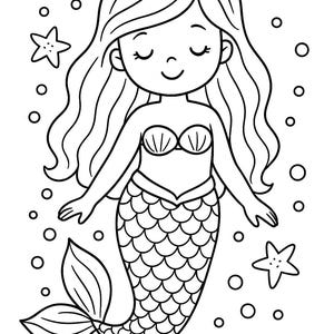 Printable Mermaid Coloring Page for Kids – Instant Digital Download Activity Sheet