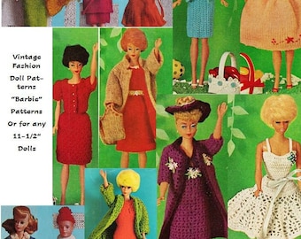 Vintage Fashion Doll Clothing Barbie Doll Knit and Crochet Clothing Patterns