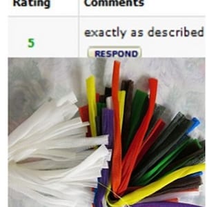 May include: A collection of colorful mesh ribbons in various shades, including white, yellow, red, green, and blue. The ribbons are bundled together, with some fanned out, and are likely used for crafting or decorative purposes.