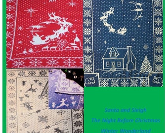 3 Christmas/Winter Double Knitting Patterns Vintage: Santa & Sleigh, Winter Wonderland, Night Before Christmas