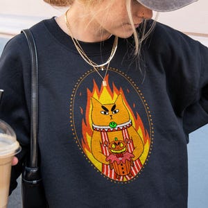 Vintage Halloween Cat Cotton Sweatshirt