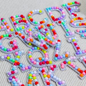 Colored bead patches, Iron-On Letter Patch,Pearl rhinestone letter patch,DIY Clothing Decorative Decals,A-Z Rhinestone Alphabet Patch