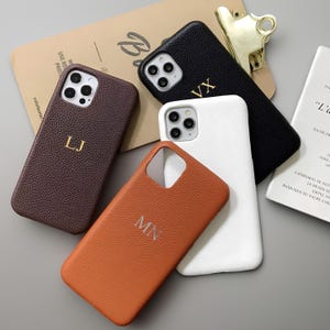 Personalized iPhone 16 15 14 13 12 Pro Max Case · Vegan Leather Monogram Cover with Custom Initials Name · Gift for Her or Him