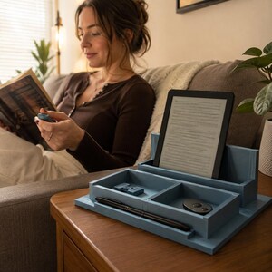 E-readerstandaard met dock voor paginaomdraaier (STL-bestand), stijlvolle nachtkastje-organizer, 3 maten, 3D-printerbestanden
