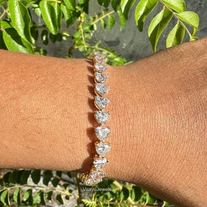 Moissanite Tennis Bracelet For Her, Heart Cut Moissanite Diamond Bracelet, 14K Solid Gold Bracelet, Moissanite Wedding Bracelet, Unique Gift