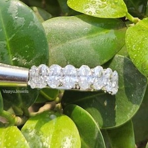 Oval Moissanite Engagement Ring, 3.50ct Moissanite Diamond Ring, Half Eternity Wedding Band, 14K Solid Gold Jewelry For Her, Minimalist Ring