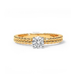 1.05ct Round Cut Moissanite Diamond Minimalist Ring, Prong Set Solitaire Engagement Ring For Her, Unique Twisted Wedding Band For Women