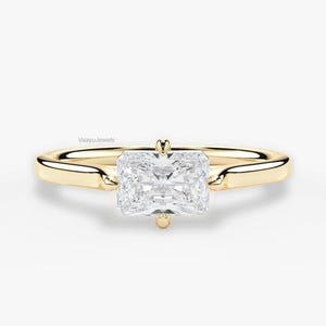 Solitaire Engagement Ring For Her, 2.10ct Radiant Cut Moissanite Diamond Ring, Cathedral set East West Ring For Women, 14k Solid Gold Ring