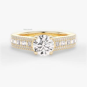 Moissanite Engagement Ring For Her, 2.46ct Round Cut Moissanite Diamond Ring For Her, 14k Solid Gold Anniversary Ring, Thick Wedding Band
