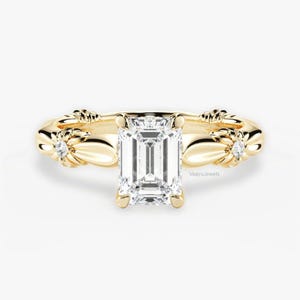 Solitaire Engagement Ring For Women, 2.10ct Emerald Cut Moissanite Diamond Ring, 14k Solid Gold Wedding Anniversary Ring, Customized Band