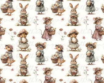 File digitale senza soluzione di continuità con coniglietto pasquale vintage floreale
