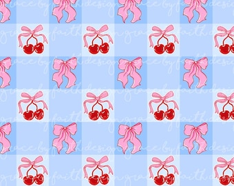 File digitale senza soluzione di continuità Blue Checkered Cherry Coquette