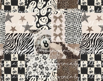 File digitale senza soluzione di continuità con motivo patchwork a scacchi leopardato neutro