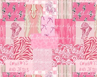 File digitale senza soluzione di continuità con patchwork country cowgirl rosa