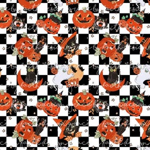 Digitala sömlösa filer för vintagerutiga, kusliga Halloween-pngs