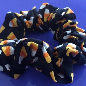 HALLOWEEN Scrunchie Yellow Orange & Black Candy Corn on Black Cotton Fabric