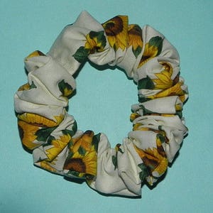 Cream Background with Large Sunflowers Cotton Handmade Hair Scrunchie