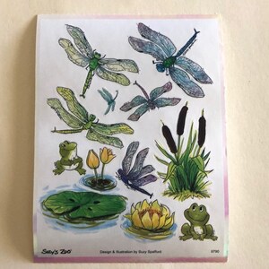 Suzy&#39;s Zoo Iridescent Scrapbooking Sticker Sheet #9790 dragonflies frogs lily pads