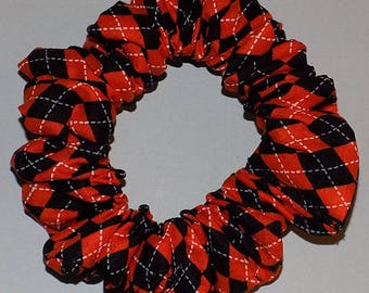 HALLOWEEN Scrunchie Black Orange White Harlequin Pattern Cotton Fabric