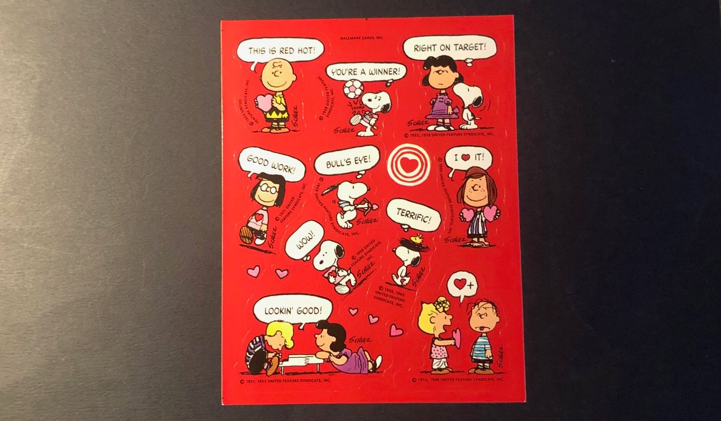 Snoopy Peanuts Valentine's Day Scrapbooking Flat Stickers 1 Sheet