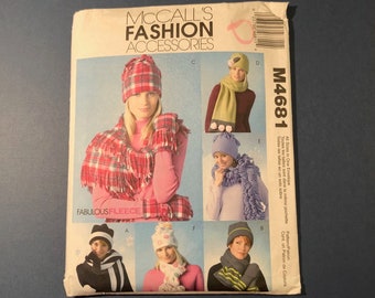 McCall's Fashion Accessories Sewing Pattern #M4681 Misses' fleece hats, scarves and mittens size one size s-m-l complete factory folded