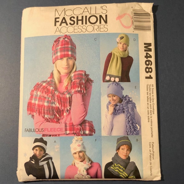 McCall's Fashion Accessories Sewing Pattern #M4681 Misses' fleece hats, scarves and mittens size one size s-m-l complete factory folded