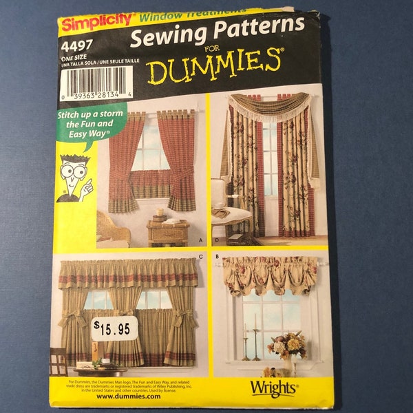 Simplicity Sewing Patterns for Dummies #4497 window treatments one size complete factory folded