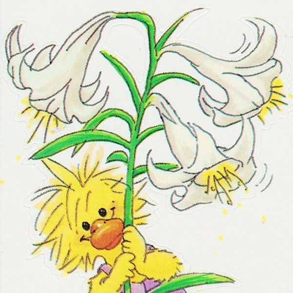 Suzy's Zoo Scrapbooking Sticker Sheet #9803 Witzy Hugging an Easter Lily Flower Plant Thinking of You on Easter!