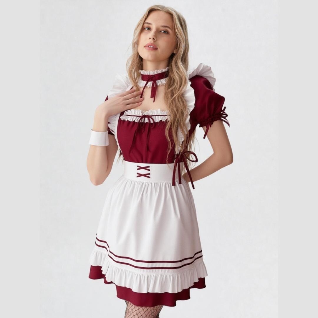 Red Lolita Maid Costume Sexy Cosplay Dress French Apron Uniform for ...