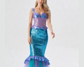 Disfraz de sirena con lentejuelas: Atuendo para fiesta de Halloween para mujer