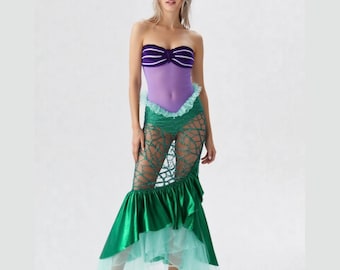 Disfraz de sirena para mujer, vestido con falda y cola de lentejuelas, traje sexy para fiesta de Halloween, juego de rol, festival, conjunto de cosplay