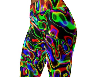 Neon Lava Lamp Leggings: Abstract Print Yoga Pants, High-Waisted