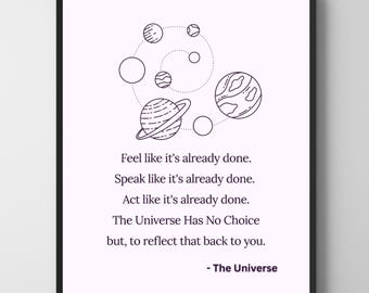 Impressão minimalista com citação sobre o universo | Arte de parede positiva com temática galáctica (Download digital)