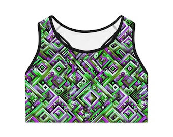 Vibrant Geometric Sports Bra | Workout, Yoga, Fitness, Activewear, Stylish Athleisure