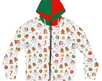 Holiday Cookie Pattern Hoodie | Christmas Gingerbread & Candy Cane All-Over Print