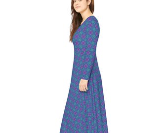 Wunderliches Langarm-Tanzkleid: Buntes Boho-Festkleid