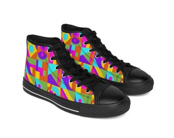 Zapatillas altas geométricas coloridas: zapatos de moda retro para mujer