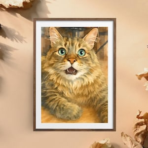 Orange Tabby Cat Watercolor Print: Whimsical Pet Portrait (Digital Download
