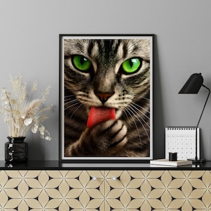 Striking Cat Face Poster – Close-Up Digital Art Print, Bold Feline Wall Decor, Modern Cat Printable, Cat Lover Gift, Instant Download