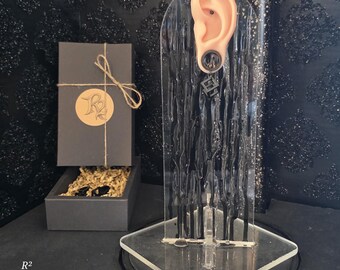 Black Cube Dangle Plug Earrings