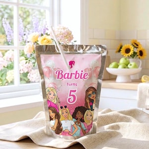 Pink Fashion Doll Juice Pouch Label | Custom Capri sun Wrapper | Editable Drink Sticker | Printable Birthday Party Favor | Canva Template
