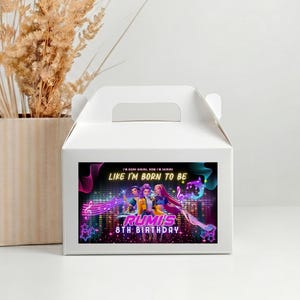 K-pop Demon Hunter Gable-dooslabels | Afdrukbare stickers op doos met bedankjes en doe-het-zelf-feestdecoraties | Bewerkbare canvassjablonen | Digitale download