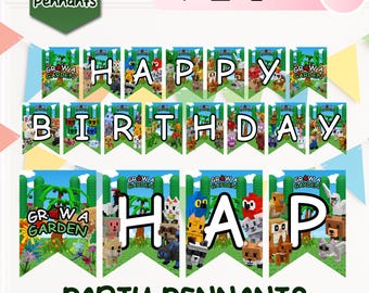 Roblox Wachsen ein Garten Geburtstag Wimpel, bedruckbares Banner, Blox Party Favor, Canva Vorlage, sofortiger Download, fertig zum Drucken