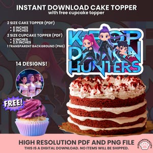 Instant Download Birthday Kpop Demon Hunters cake Toppers, Demon Hunters Cupcake Topper, Printable Birthday Decoration huntr/x design 4