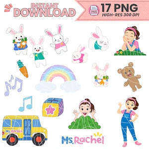 Miss Rachel PNG Clipart | 17 Digital Images | 300 DPI Transparent Files | Instant Download | Hop little bunnies | DIY cake toppers