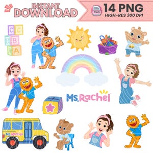 Miss Rachel PNG Clipart Bundle – 14 Digital Images | 300 DPI Transparent Files | Instant Download | Printable Cake Toppers & Party Decor