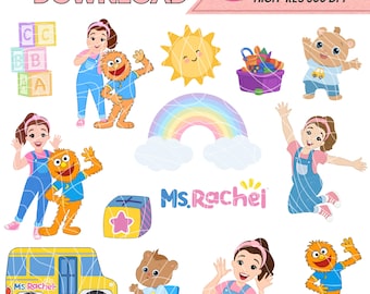 Miss Rachel PNG Clipart Bundle – 14 Digital Images | 300 DPI Transparent Files | Instant Download | Printable Cake Toppers & Party Decor