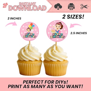 Miss Rachel Inspired Cupcake Toppers Girl – 12 Designs | Instant Download | High-Resolution PDF | Printable Birthday Party Decor | DIY Party
